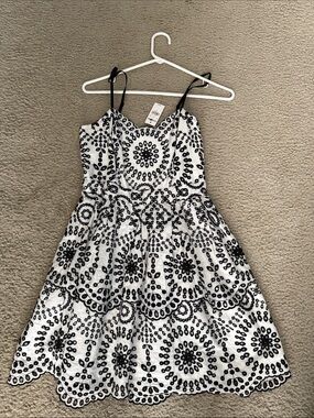 Express White Sundress with Black Eyelet Floral Embroidery